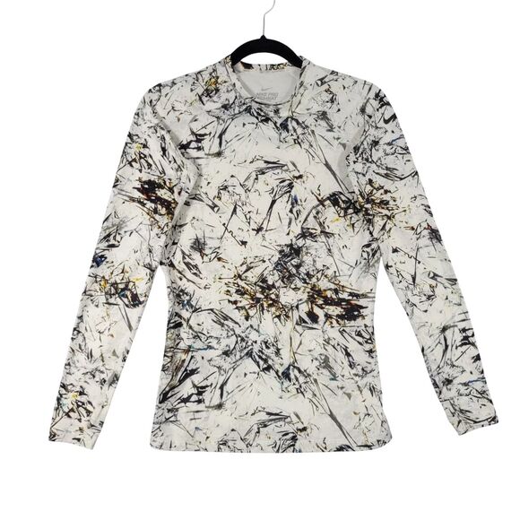 NIKE PRO COMBAT White Abstract Winter Camo Fitted Dri Fit Top SIZE MEDIUM - Picture 1 of 9